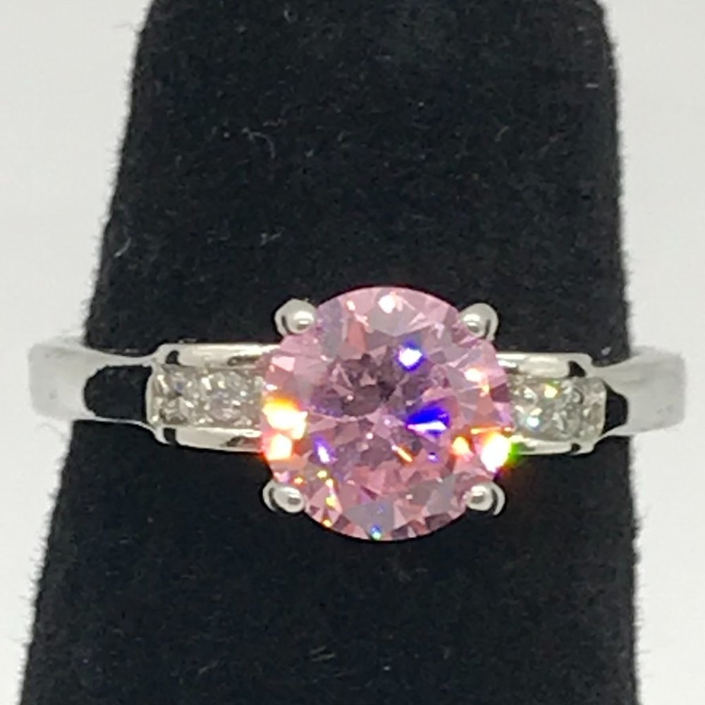 Silver Plated Pink Ice Ring, Size 8